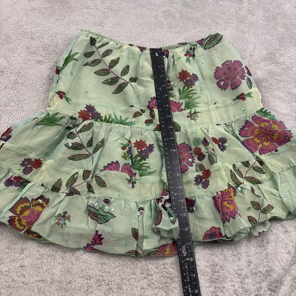 VTG Anna Sui Silk Blend Sequin Mini Skirt Womens 4 Green Floral Ruffle Fairycore - Picture 9 of 15